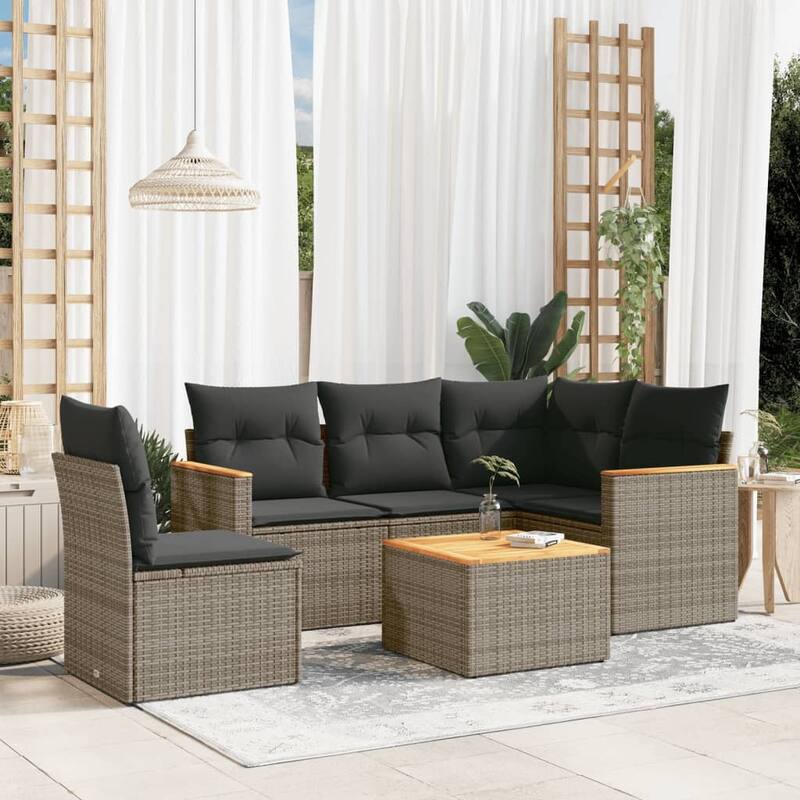 vidaXL Garden Sofa Set Black - Gray Large With table