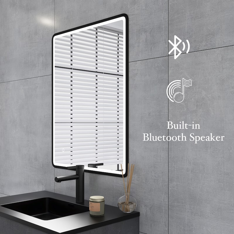 32 x 24 in. Rectangular Mirror Wall-Mount Anti-Fog LED Light Bathroom Vanity Mirror - Black