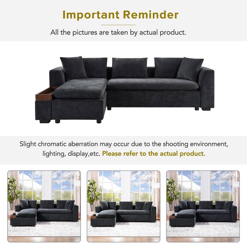 93.7" L-Shaped Storage Sectional - Upholstered Sofa with Built-in Wooden Compartment