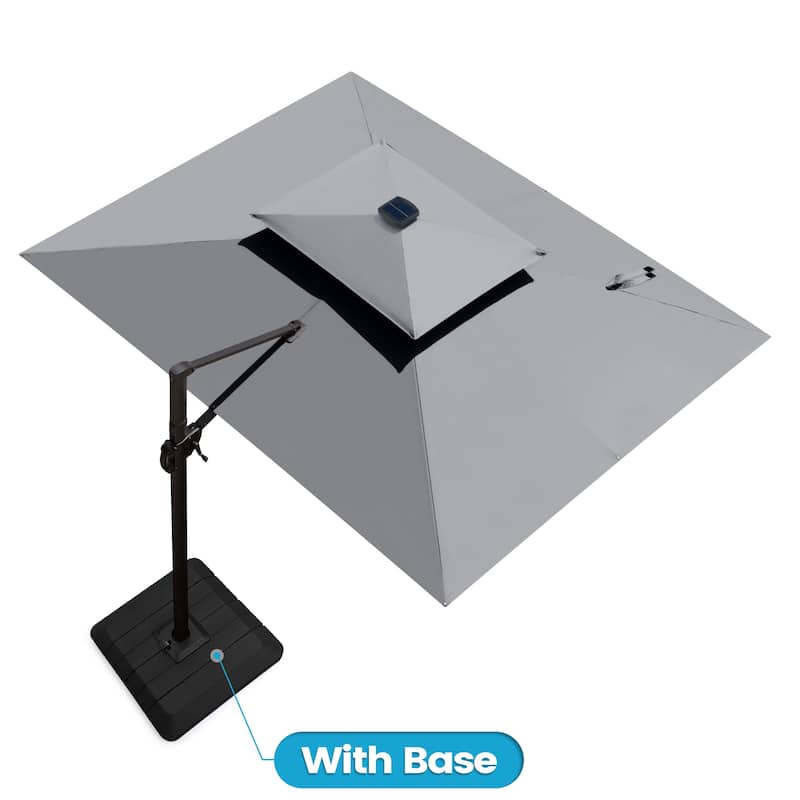 9 x 11 FT Outdoor Dual Top Solar Powered LED Aluminum Patio Cantilever Umbrella and Weighted Base - Dark Grey