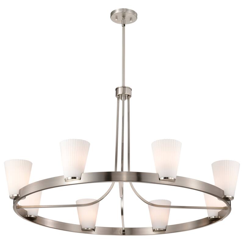 Royale 8 Light Chandelier Brushed Nickel Finish Ribbed White Glass - Brushed Nickel