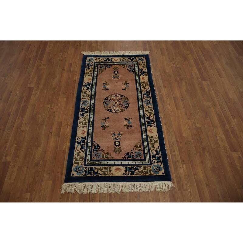 Hand Knotted Oriental 100% Wool Carpet Traditional Floral Pink Art Deco Area Rug - 6' 1'' X 3' 1''