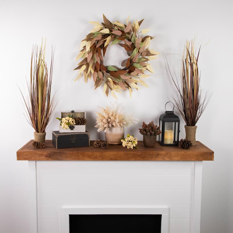 Autumn Harvest Neutral Fall Foliage Leaf Wreath, 22-Inch, Unlit