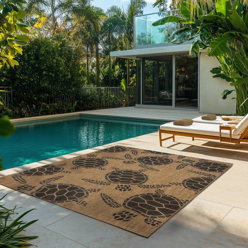 Gertmenian Solterra Nautical Coastal Tropical Weather Resistant Polypropylene Flatweave Indoor/ Outdoor Area Rug Collection
