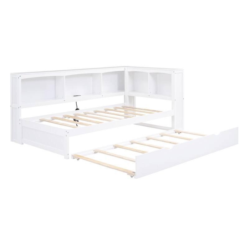 Twin Size Daybed with Trundle, Storage Cabinets and USB Ports