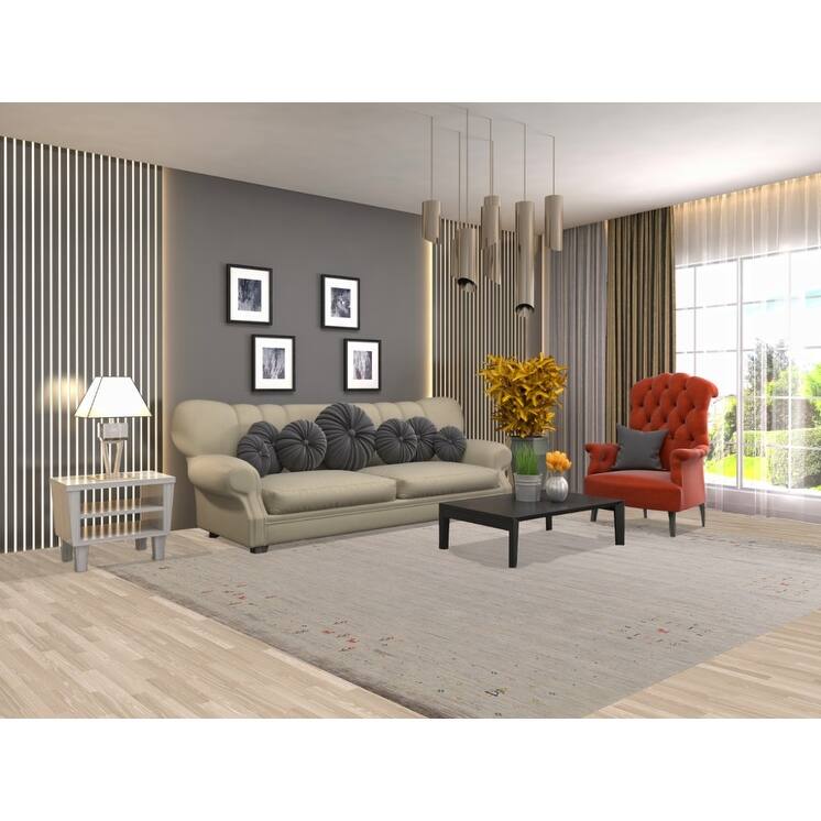 Beige Tribal Gabbeh Area Rug Hand-Knotted Wool Carpet - 7'10" x 9'8"
