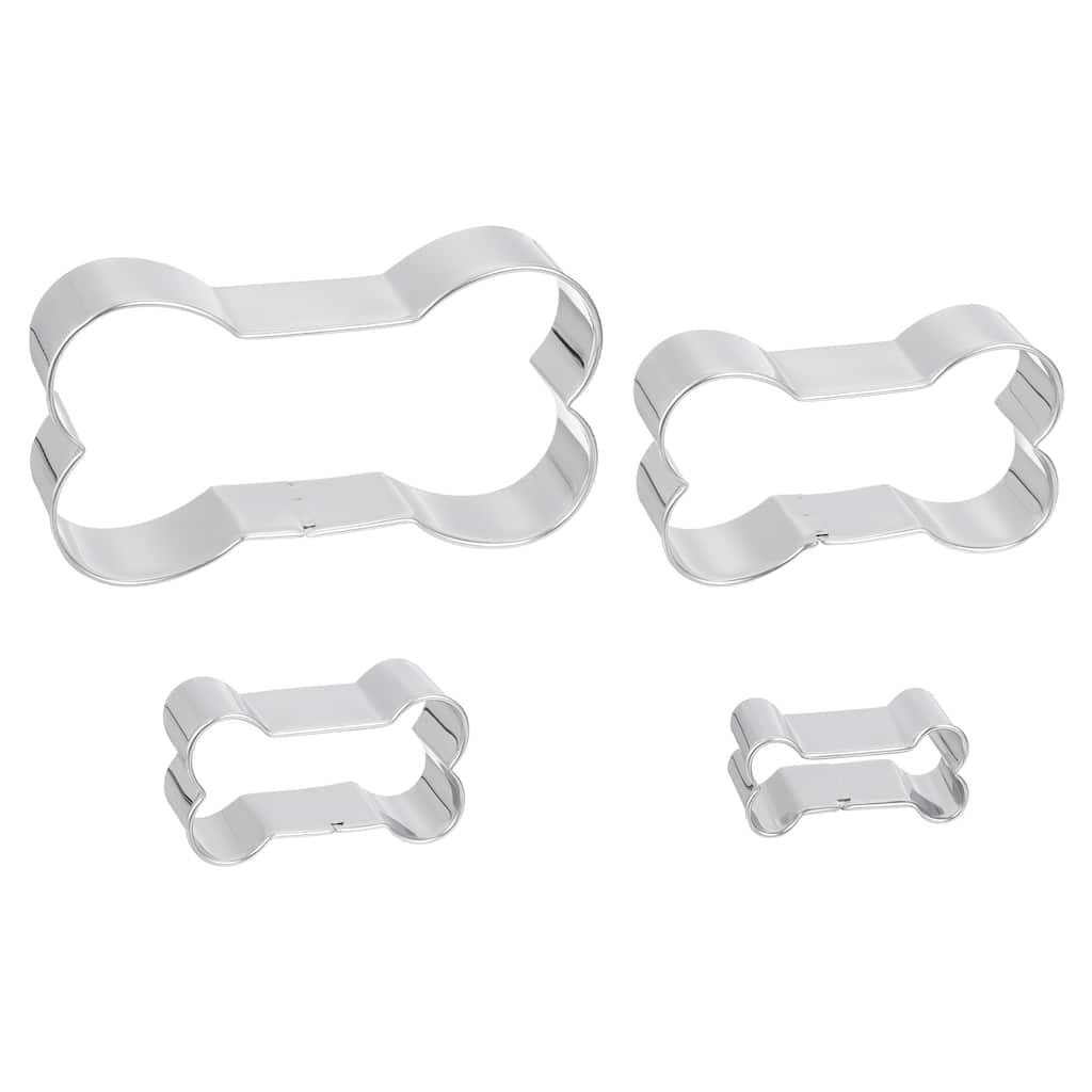 Cookie Cutter Set Bone Shape 4 Piece Set - Silver