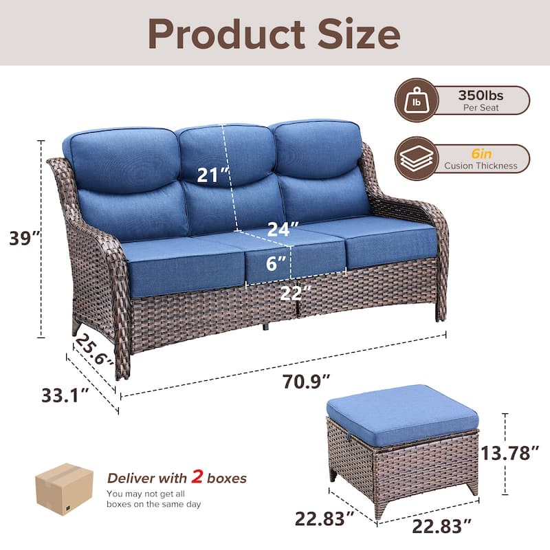 Gymojoy 3-Piece Patio Furniture Sofa Set with Ottomans, 6-Inch Ultra-Plush Cushions & Water-Resistant Olefin Fabric