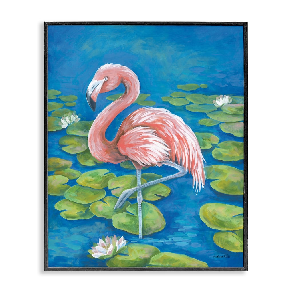 Stupell Balancing Flamingo & Lily Pads Framed Giclee Art Design By Diane Kater