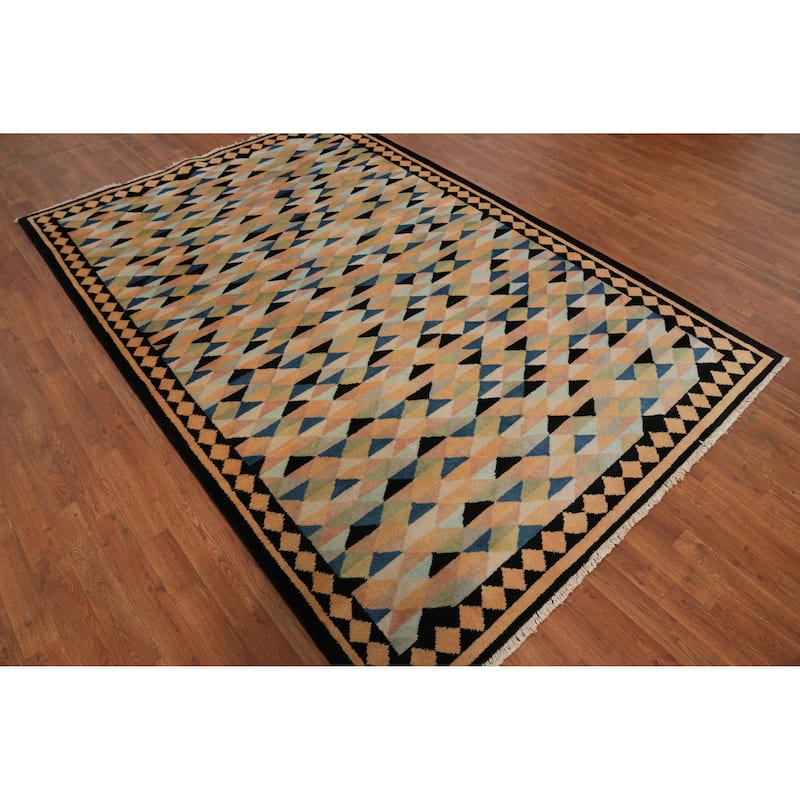 Hand-knotted Tribal Wool Multi-Colored Geometric Oriental Area Rug - 8' 9'' X 6' 0''