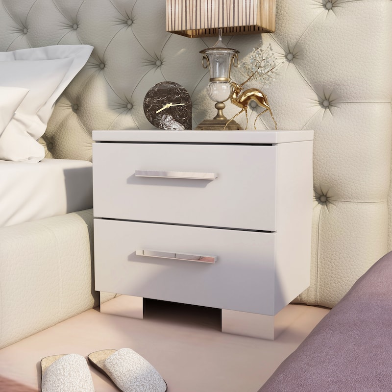 Rema Contemporary White Wood 2-Drawer Nightstand by Furniture of America - Glossy White