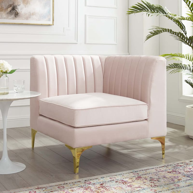 Triumph Channel Tufted Performance Velvet Sectional Sofa Corner Chair - Pink
