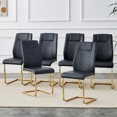 Modern dining chairs with faux leather padded seats, dining room chairs, gold metal leg upholstered chairs