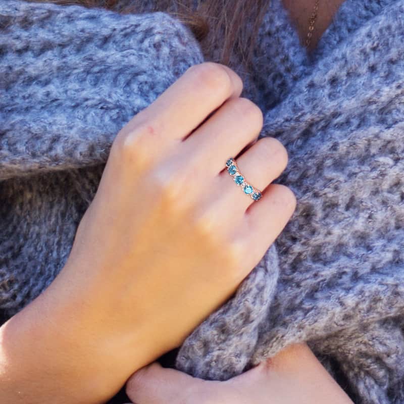 Miadora 1 5/8ct TGW London Blue Topaz and White Topaz Semi Eternity Ring in Sterling Silver