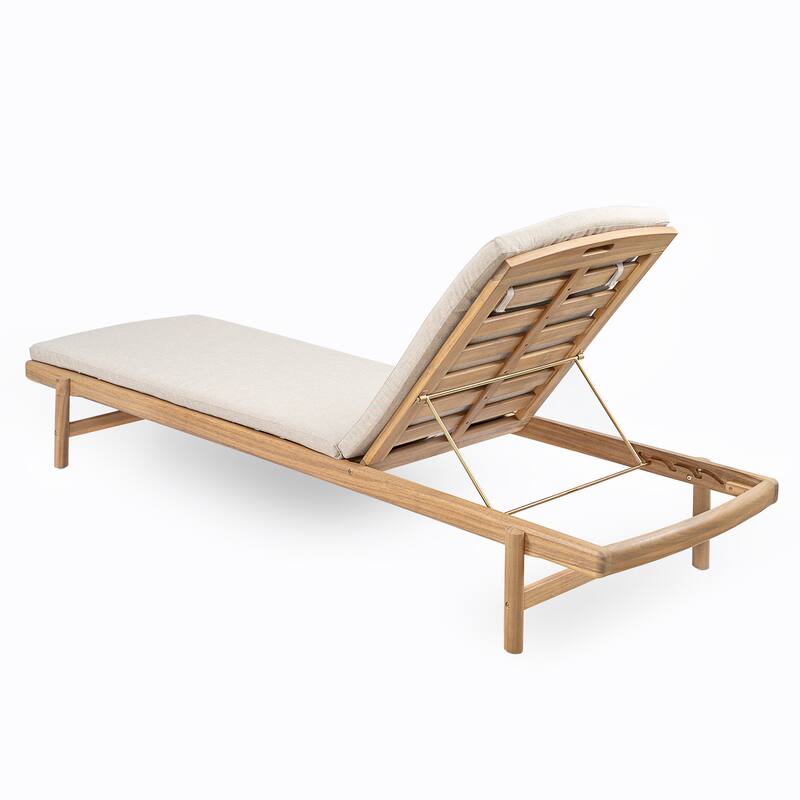 Roomfitters Mallorca Outdoor Acacia Wood Chaise Lounge with Water Repellent Cushion, Teak Finish Set of 2