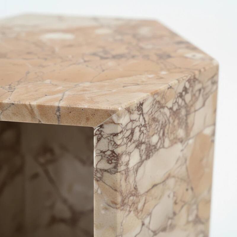 Roomfitters Luxury Natural Marble Hexagon Side Table, Solid Stone Geometric Pedestal End Table, Polished Finish