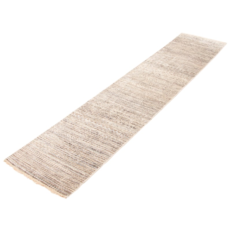 ECARPETGALLERY Hand-knotted Silk Shadow Grey Viscose, Wool Rug - 2'6 x 11'8