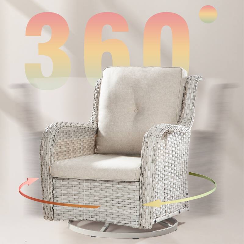 Cozywor 3-Piece Grey Wicker Patio Swivel Outdoor Rocking Chair Set