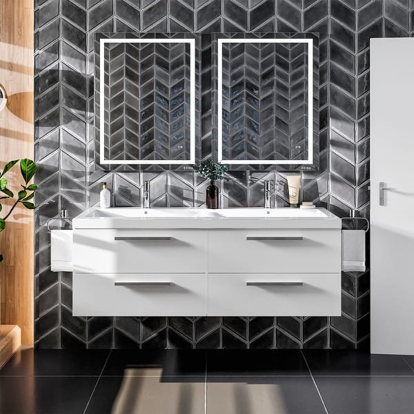 Surf 57 in. W x 19 in. D x 24 in. H Bathroom Vanity in White with White Acrylic Top with White Sink