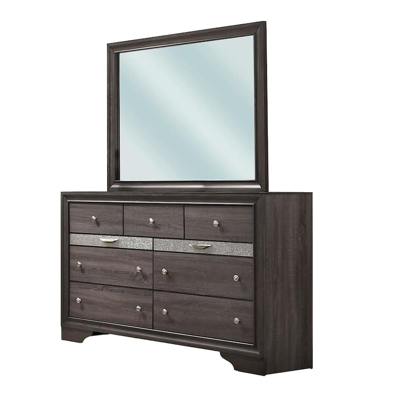 Isy Four Piece Queen Size Bedroom Set, Silver Accent Knobs, Contemporary Gray