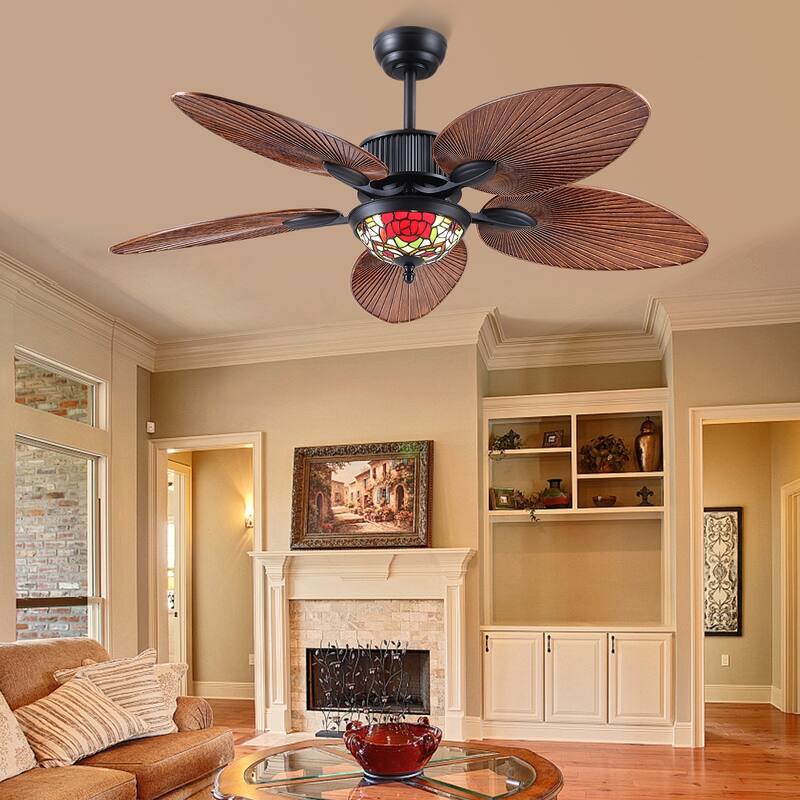 50" /52" Tiffany Tropical Ceiling Fan with 5 Blades and Vintage Cover Waterproof for Indoor and Outdoor Patio