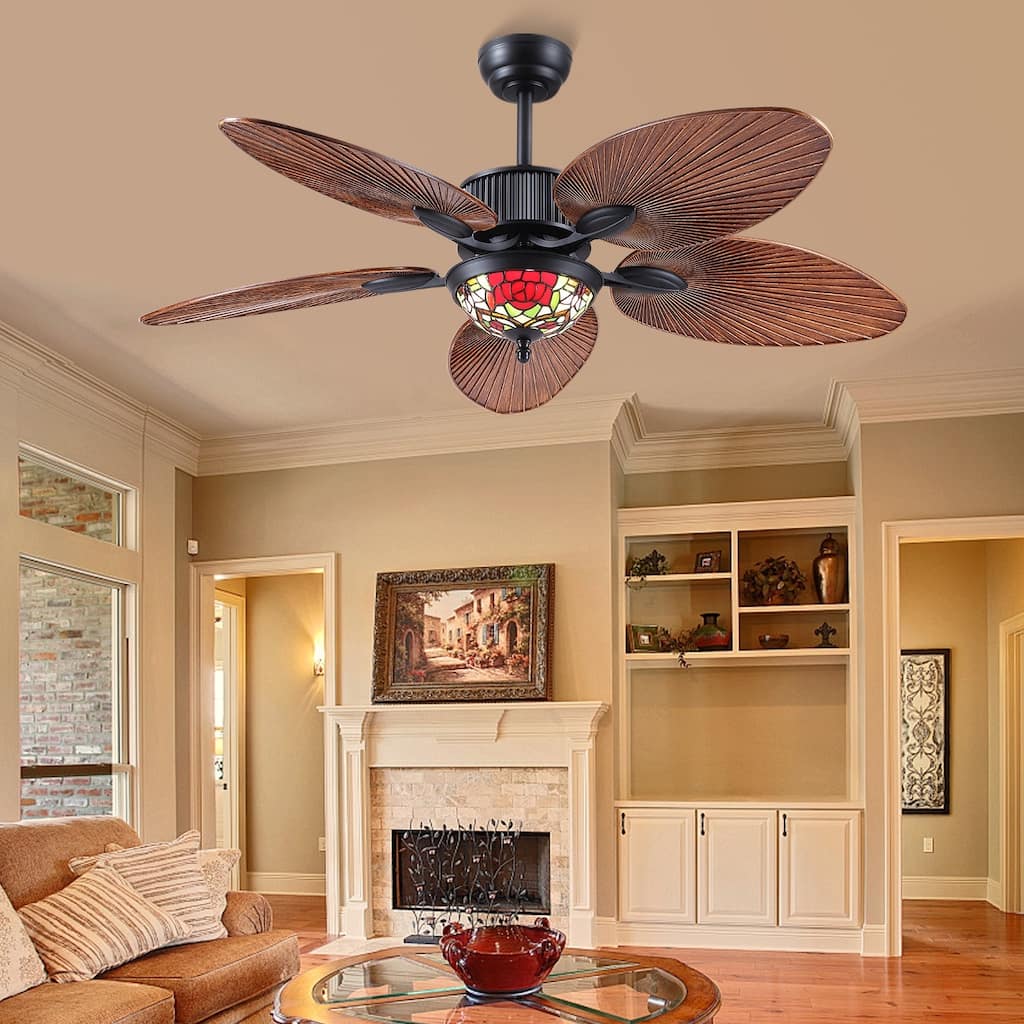 Kviflon 50" /52" Tiffany Tropical Ceiling Fan with 5 Blades and Vintage Cover Waterproof for Indoor and Outdoor Patio