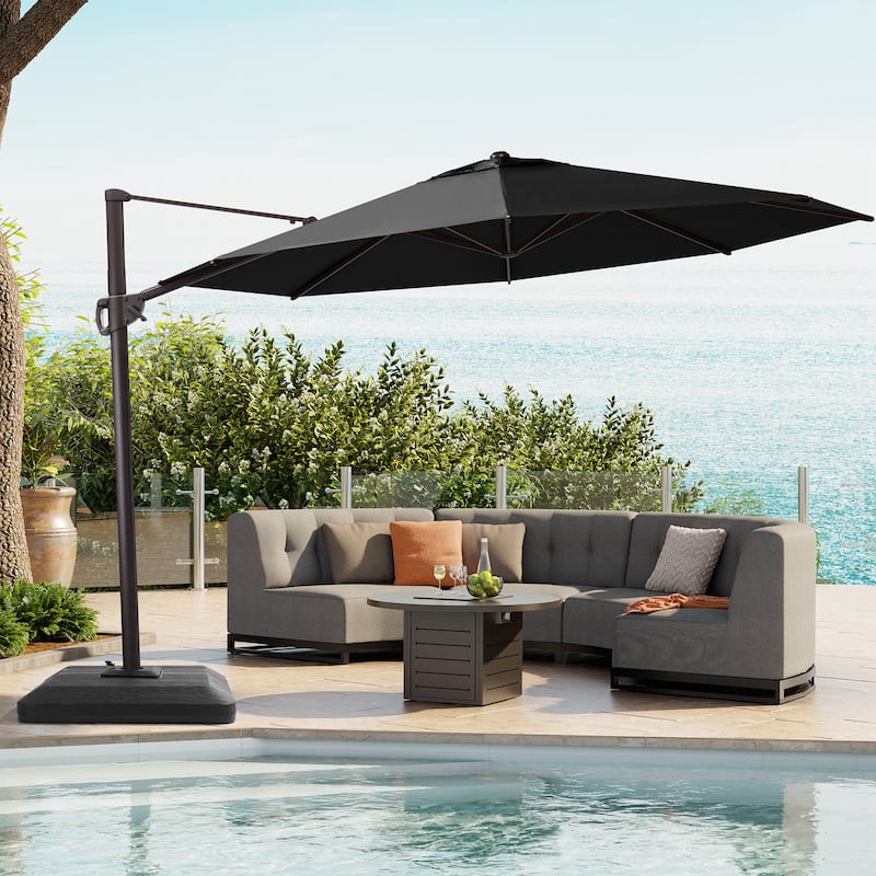 Heavy-duty 11.5-Foot Patio Umbrella Cantilever-Offset 360-degree Rotation Crank-lift with Weighted Base