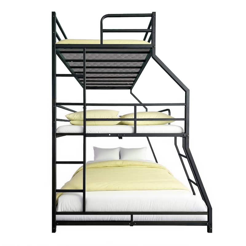 Triple Bed with Long and Short Ladder & Full-Length Guardrails , Easy Assembly ,for Kid Boy Girl ,Black