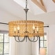 preview thumbnail 15 of 14, 5-Light Farmhouse Boho Rustic Woven Rattan Pendant Light Round Drum Hand Woven Bamboo Rattan Chandelier - 19.6 in. W