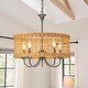 preview thumbnail 1 of 14, 5-Light Farmhouse Boho Rustic Woven Rattan Pendant Light Round Drum Hand Woven Bamboo Rattan Chandelier - 19.6 in. W