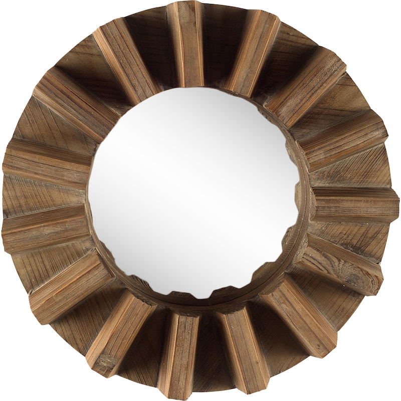 Sprocket Brown Solid Wood Cog Frame Round Mirror - 17" x 17"