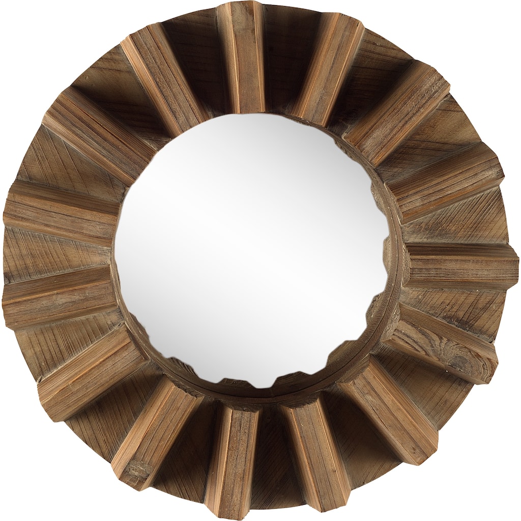 Sprocket Brown Solid Wood Cog Frame Round Mirror - 17" x 17"