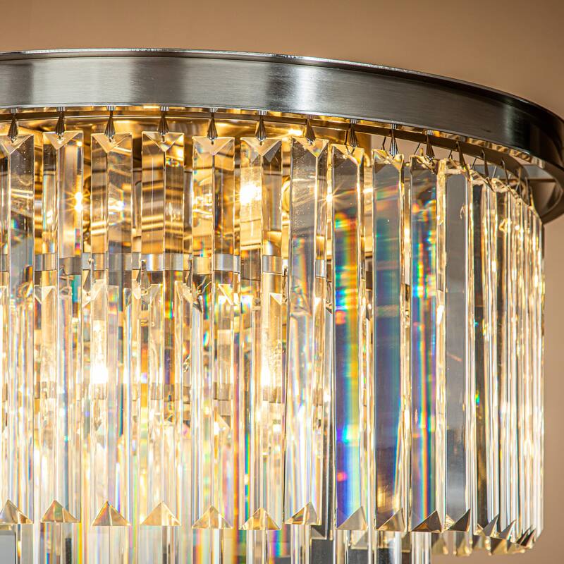 6-Lights Modern 3-Tier Round Fringe Crystal Flush Mount Light