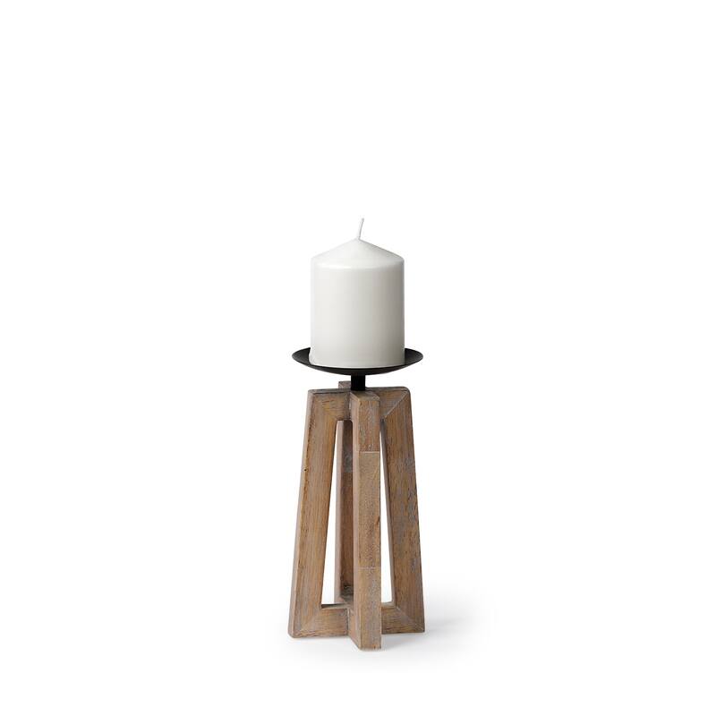 Astra Small Light Brown Wood Pedestal Base Table Candle Holder - 4.3L x 4.3W x 9.1H - 4.3L x 4.3W x 9.1H - Brown