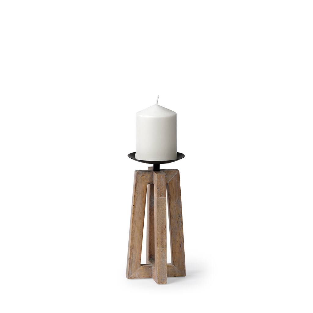Astra Small Light Brown Wood Pedestal Base Table Candle Holder - 4.3L x 4.3W x 9.1H