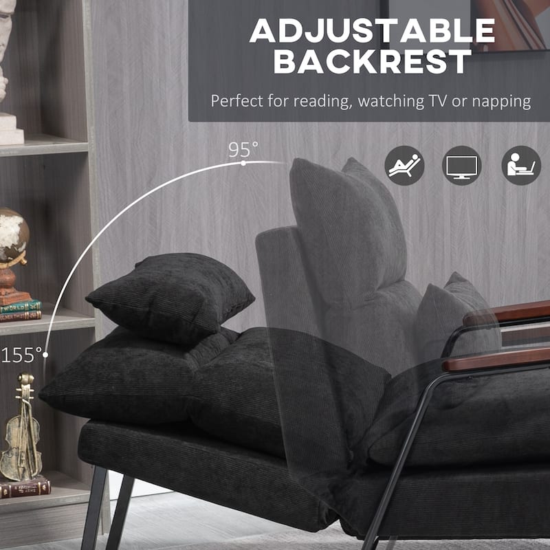 HOMCOM Accent Chair with Ottoman, Reclining Comfy Chair with Adjustable Backrest, Steel Frame and Pillow, Light Grey