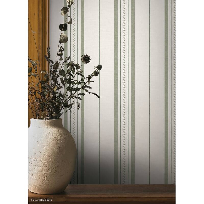 NuWallpaper Brownstone Boys Townhouse Stripe Ivy Peel and Stick Wallpaper - N/A