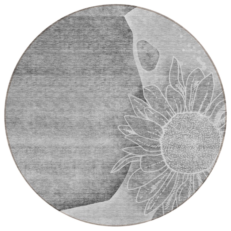 Machine Washable Indoor/ Outdoor Chantille Modern Sunflower Rug