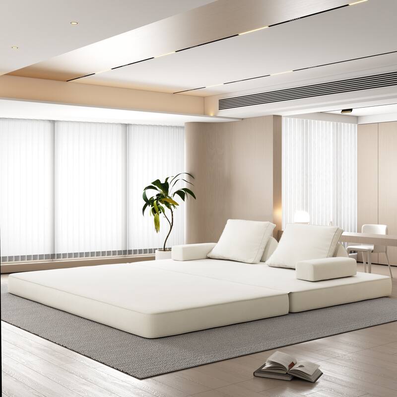 GDFStudio - 86.6" Multifunctional Chenille Upholstered Convertible Sofa Bed with 2 Removable Backrests & Soft Pillows