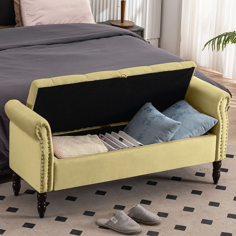 HOMYKA Storage Ottoman Bench with Rolled Arm