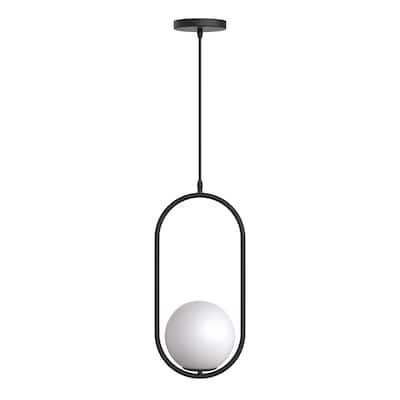 YANSUN 1-Light Oval Black Globe Modern Pendant Light Hanging Lighting Fixture for Kitchen Island Living Room Dining Room