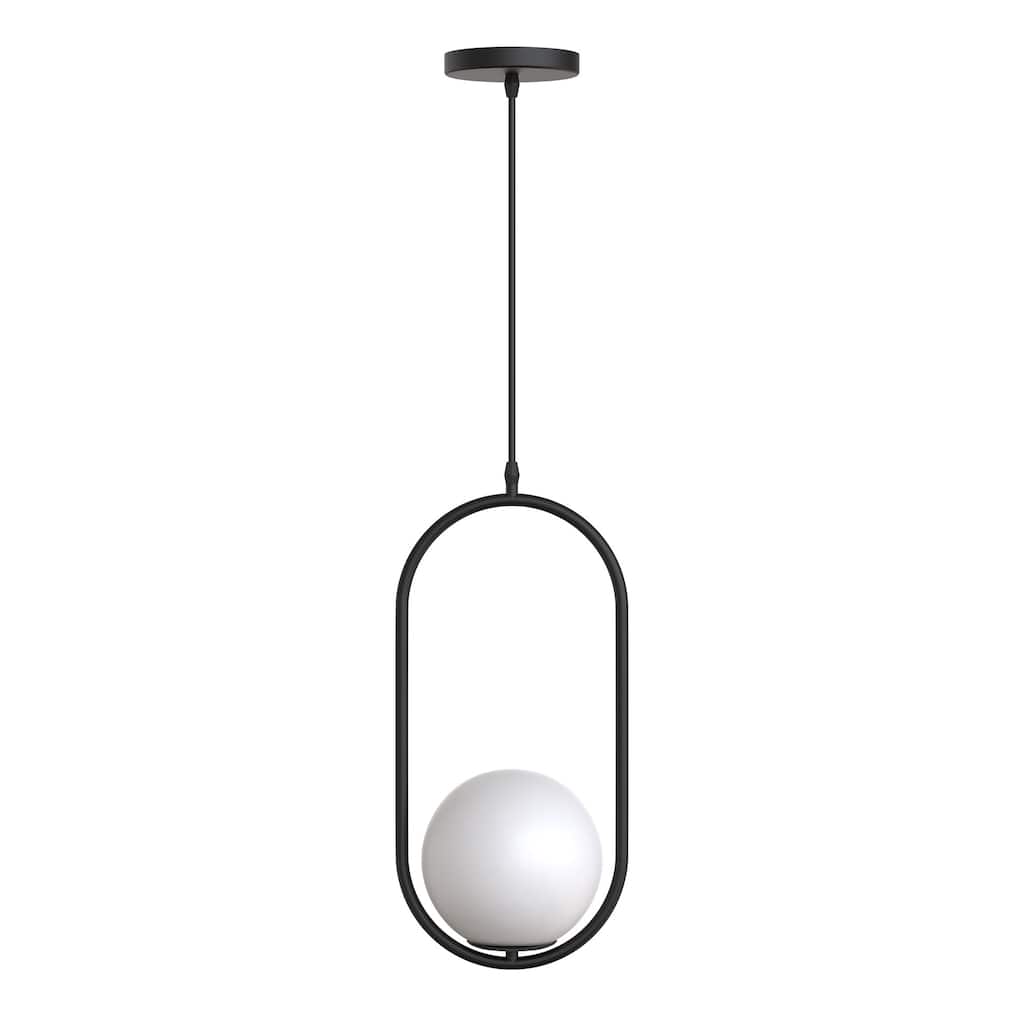 YANSUN 1-Light Oval Black Globe Modern Pendant Light Hanging Lighting Fixture for Kitchen Island Living Room Dining Room