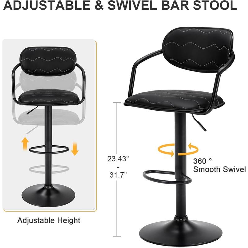 Swivel Bar Stool Set PU Leather Barstools Height Adjustable Counter Stools Bar Chairs For Home Bar Kitchen Dining Room