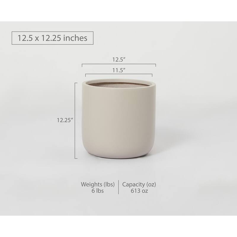 Indoor/Outdoor Large Minimalist Fiberstone Lightweight Cylinder Round Planter Pot - 12, 9 in