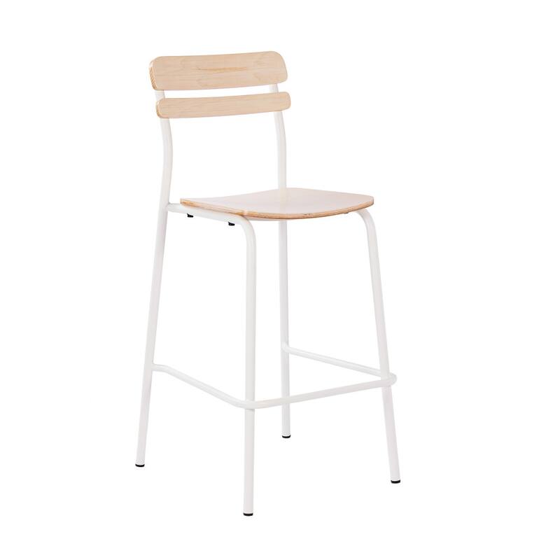Commercial Solid Wood Bar Stool with Frame and Antique Finish - 19.75"W x 22.25"D x 44.5"H - Antique White