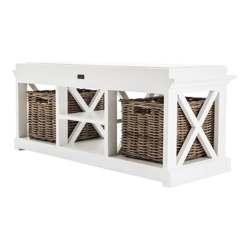Classic White Bench and Basket Set - 47.24" W x 19.69" H x 17.72" D