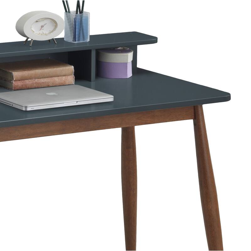Home Office Writing Desk Wood Study Desk with Storage Shelf, Grey