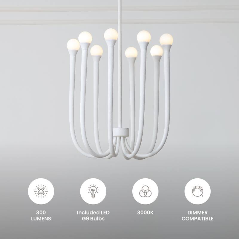 VidaLite Breeze 8-Light Matte White Chandelier, Textured Pendant Chandelier In Modern Coastal Style, Included LED Bulbs