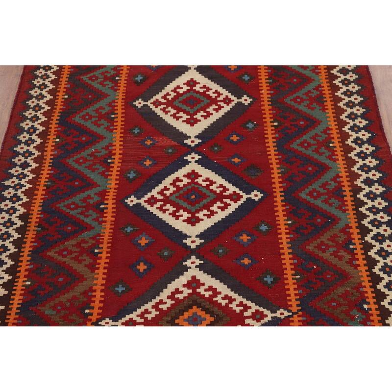 Kilim Qashqai Persian Vintage Rug Flatweave Wool Carpet - 4'10"x 11'3"