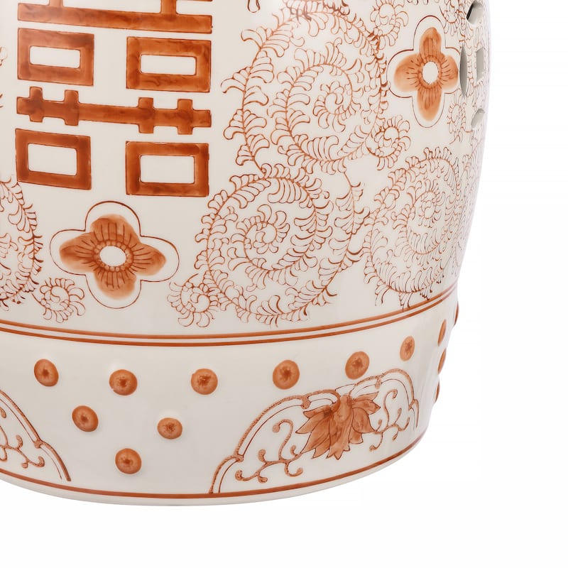 Double Happiness 18" Chinoiserie Ceramic Drum Garden Stool, Blue/White